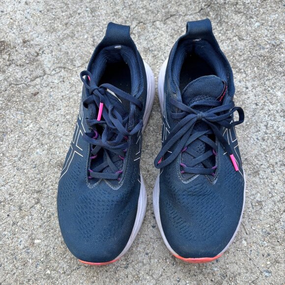 Asics Shoes Gel-Nimbus 25 Mens 8.5 Wide Navy White Pink Accent Running Walking, - Picture 6 of 9